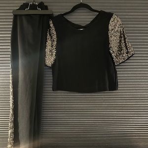 Finders Keepers Tuxedo Stripe Gold Sequin High-Waisted Track-Style Pants